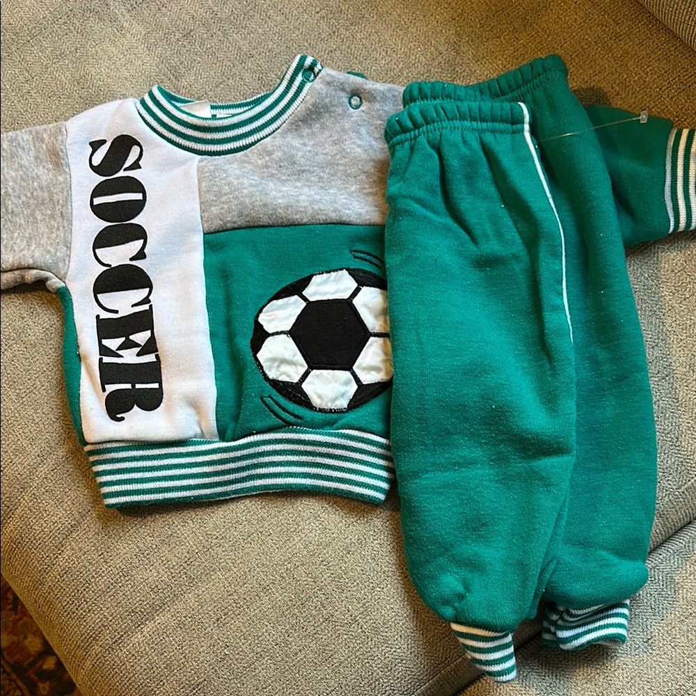 Vintage 12mth Soccer Green and Gray Tracksuit